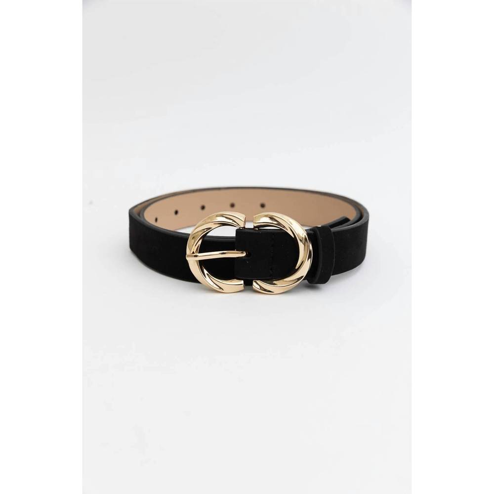 NEW LETO women's double c shaped buckle belt in black